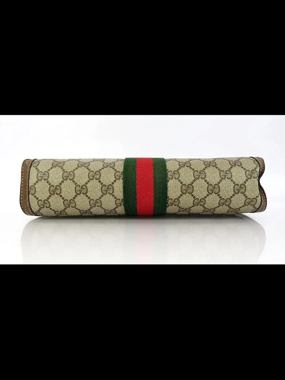 Gucci Monogram Clutch with Signature Green and Red Web Stripe